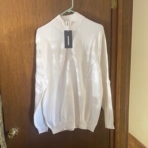 LTIFONE Men’s White Quarter-Zip Sweater – Size L – NWT